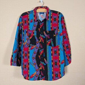 VTG Wrangler Brushpopper Western Button Down Shirt Men's XL Aztec Southwestern